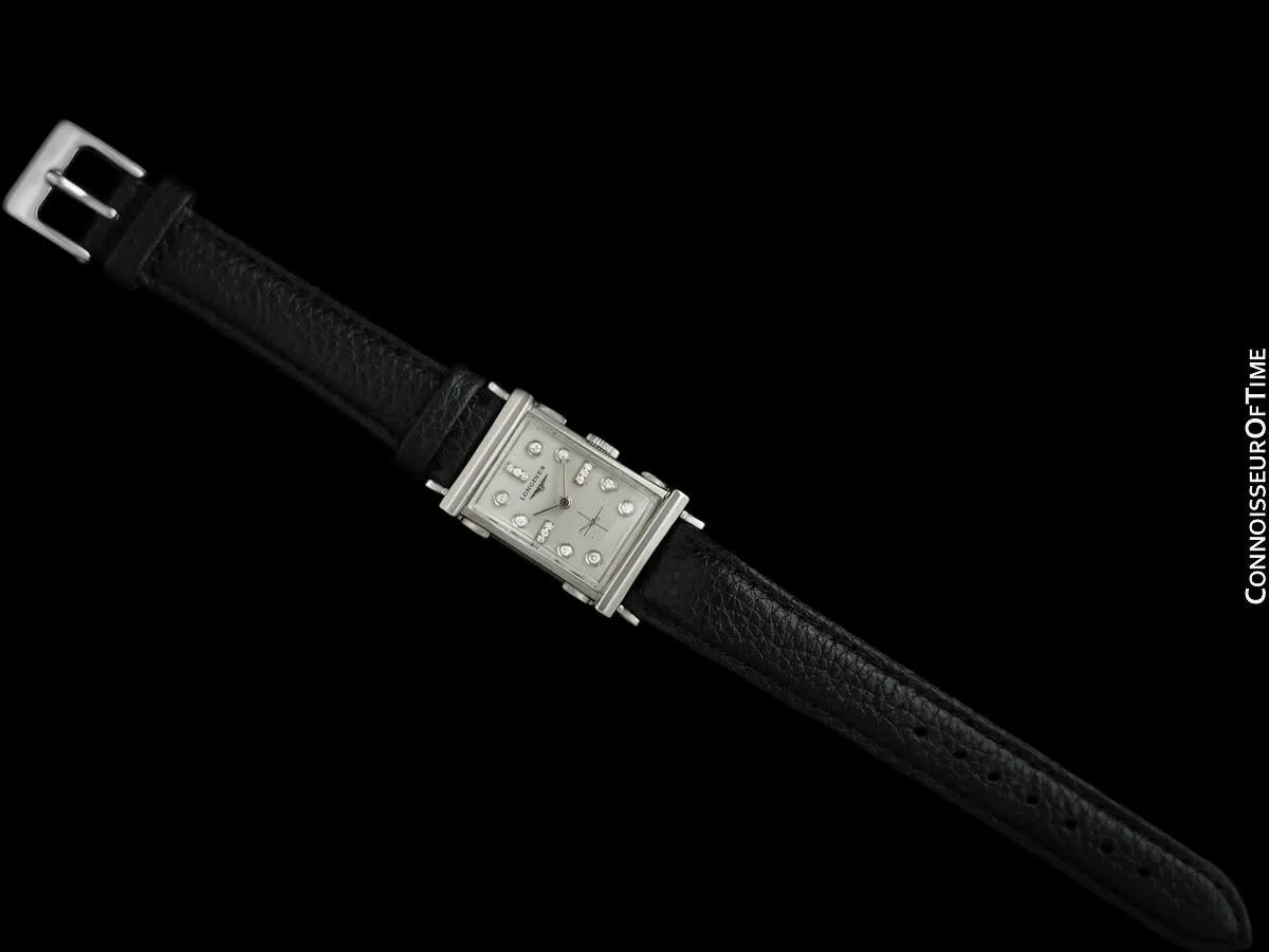 1952 Longines Vintage Mens Watch - 14K White Gold & Diamonds - The Advocate