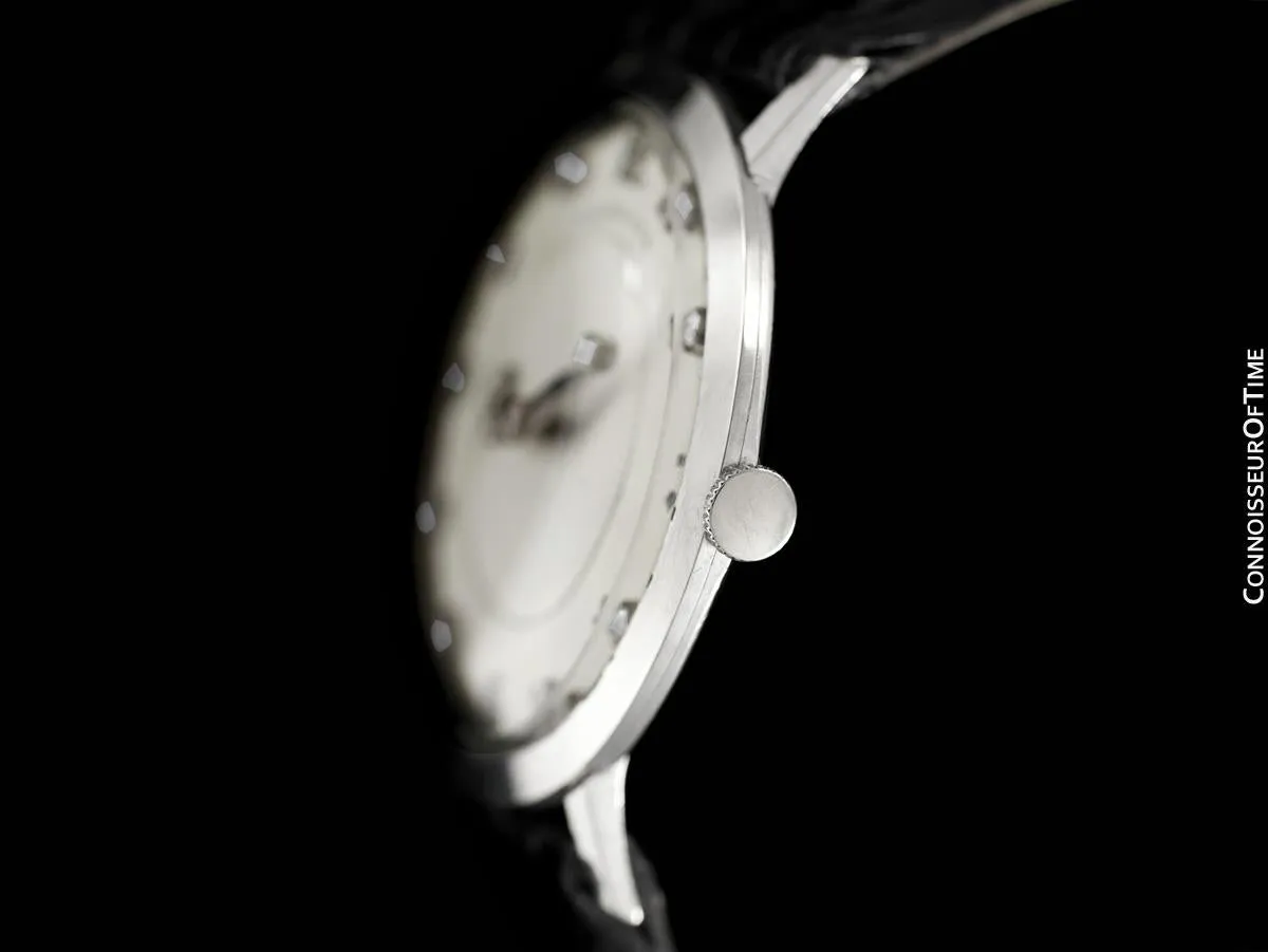 1958 Longines Mystery Dial Vintage Mens Watch - 14K White Gold & Diamonds