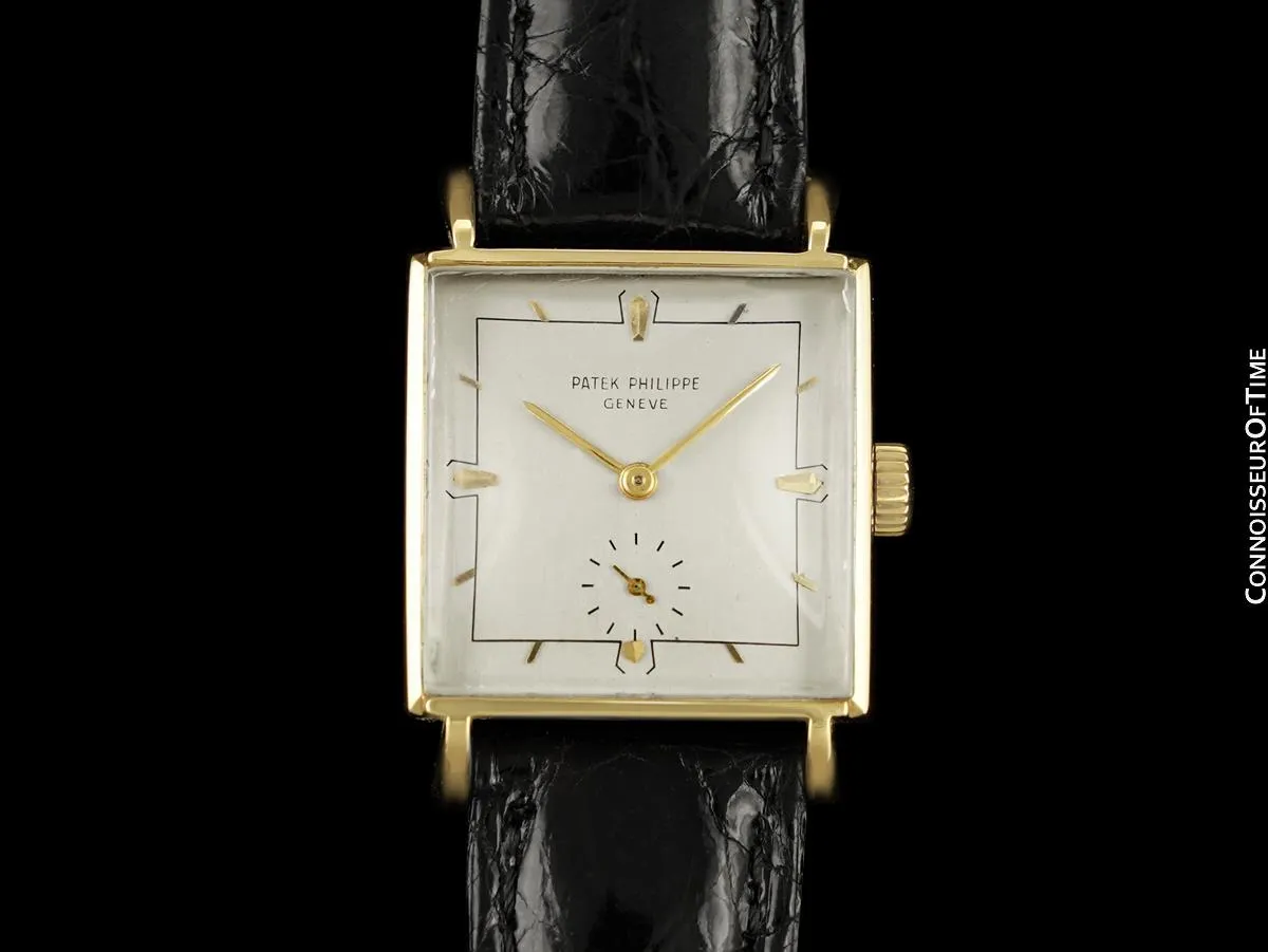 1960 Patek Philippe Vintage Mens Handwound Square Dress Watch, Ref. 2475 - 18K Gold