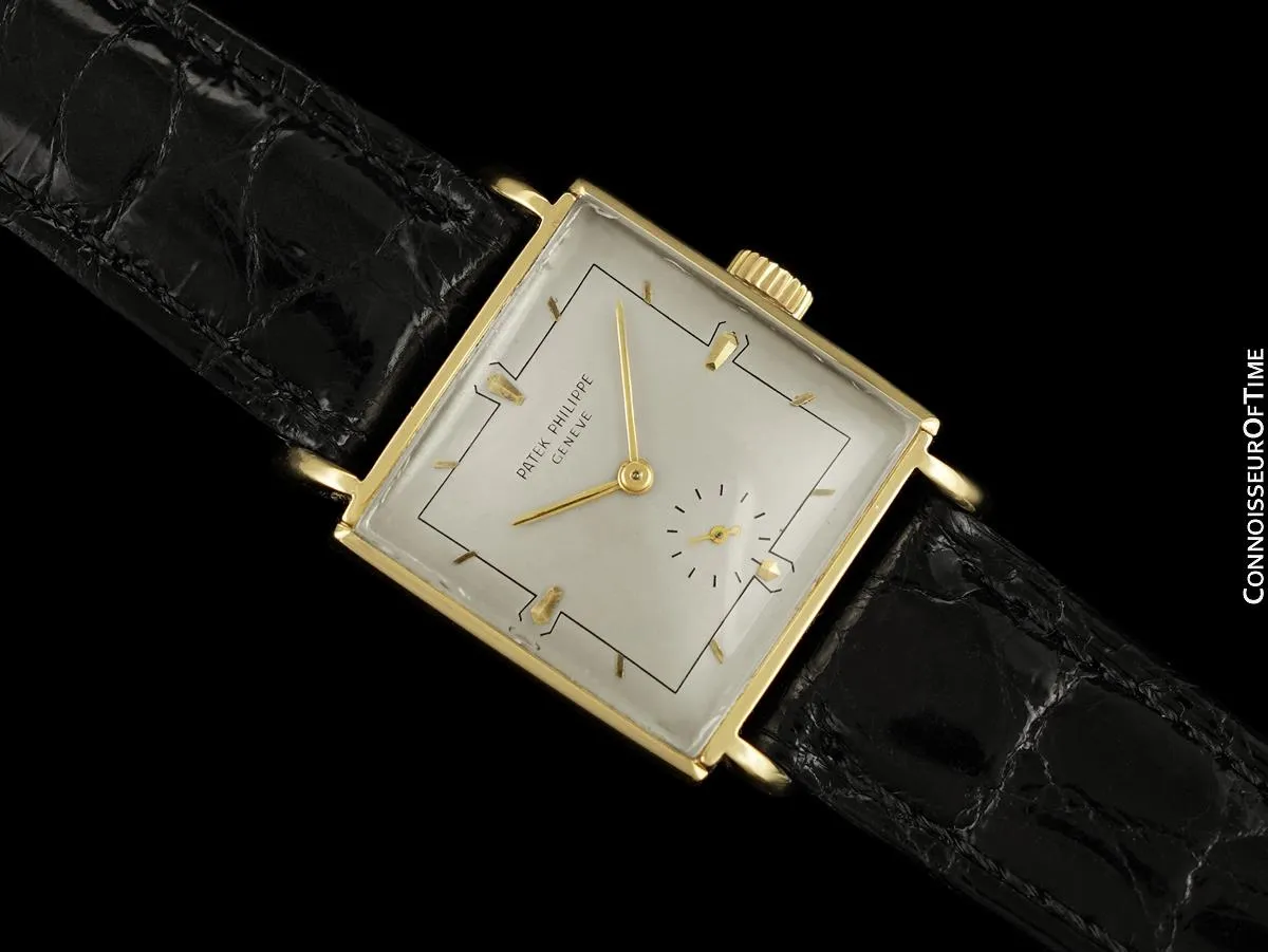 1960 Patek Philippe Vintage Mens Handwound Square Dress Watch, Ref. 2475 - 18K Gold