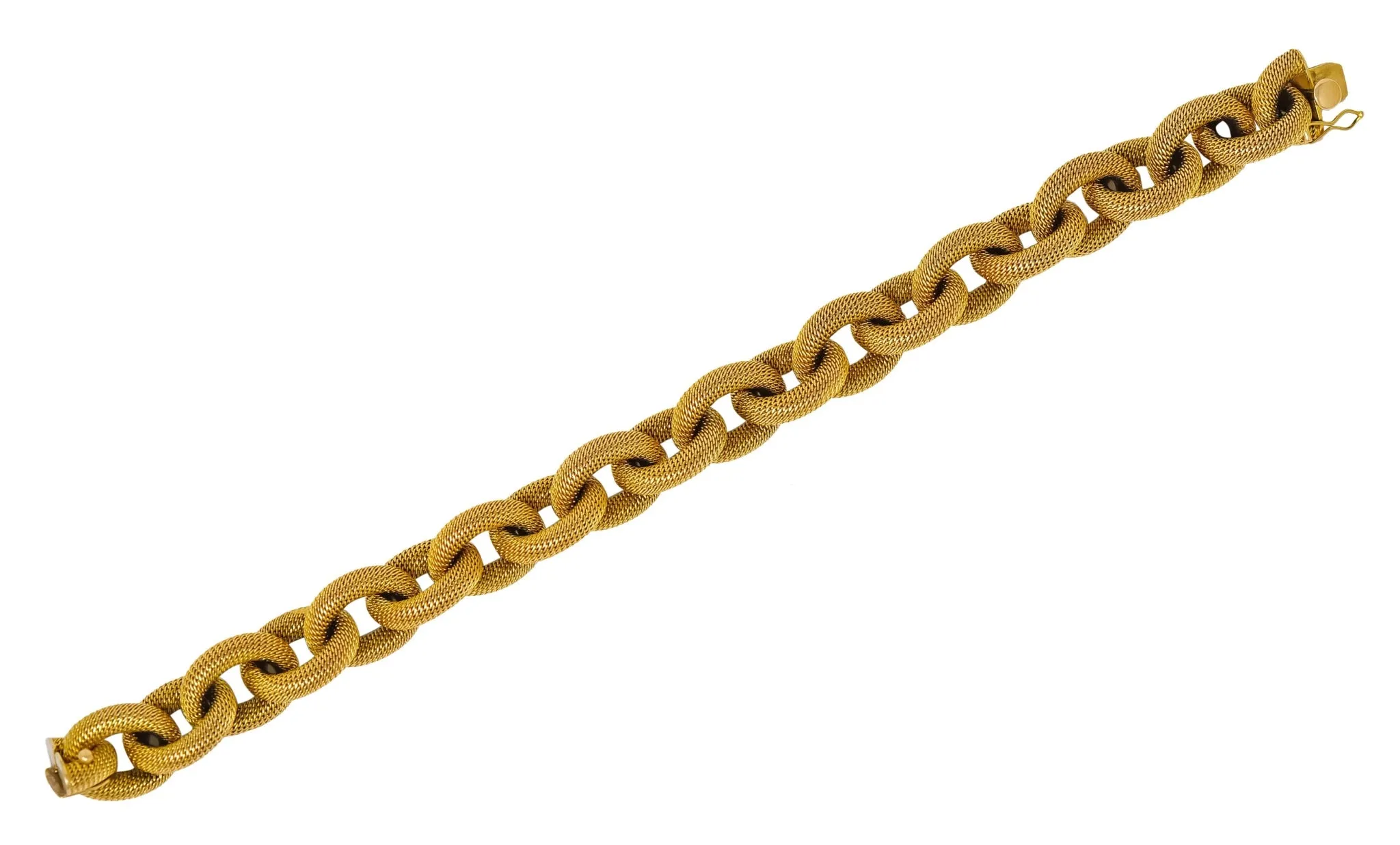 1970's Vintage Italian 18 Karat Gold Large Mesh Link Bracelet