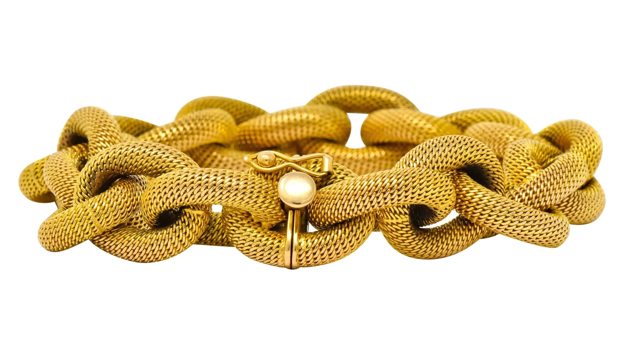 1970's Vintage Italian 18 Karat Gold Large Mesh Link Bracelet