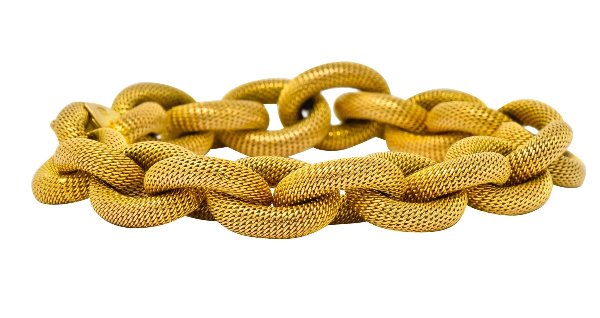 1970's Vintage Italian 18 Karat Gold Large Mesh Link Bracelet