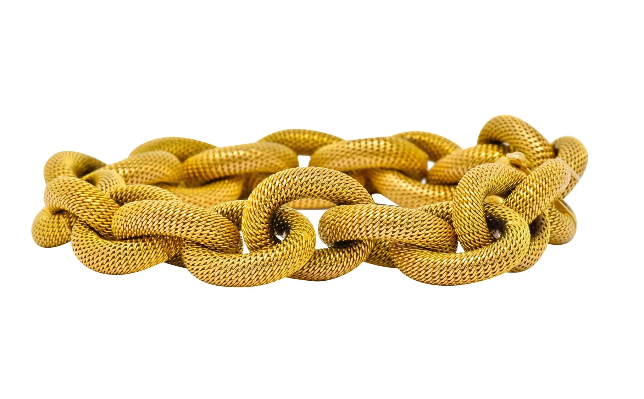 1970's Vintage Italian 18 Karat Gold Large Mesh Link Bracelet