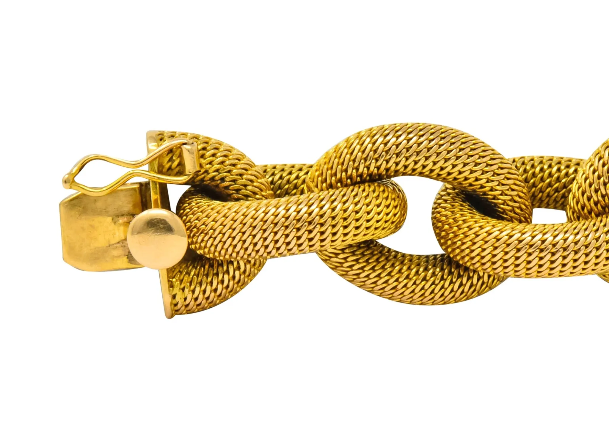 1970's Vintage Italian 18 Karat Gold Large Mesh Link Bracelet