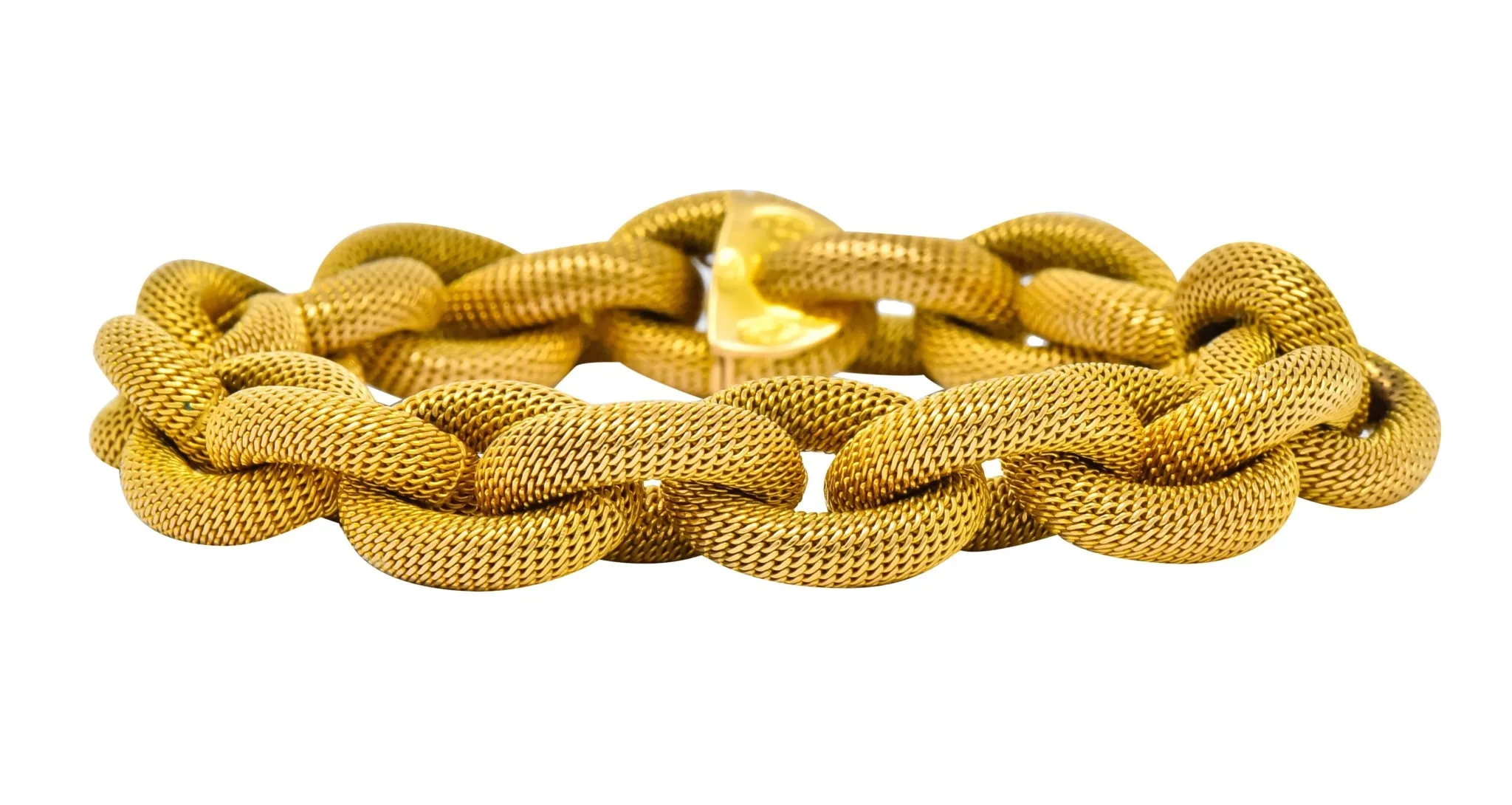 1970's Vintage Italian 18 Karat Gold Large Mesh Link Bracelet