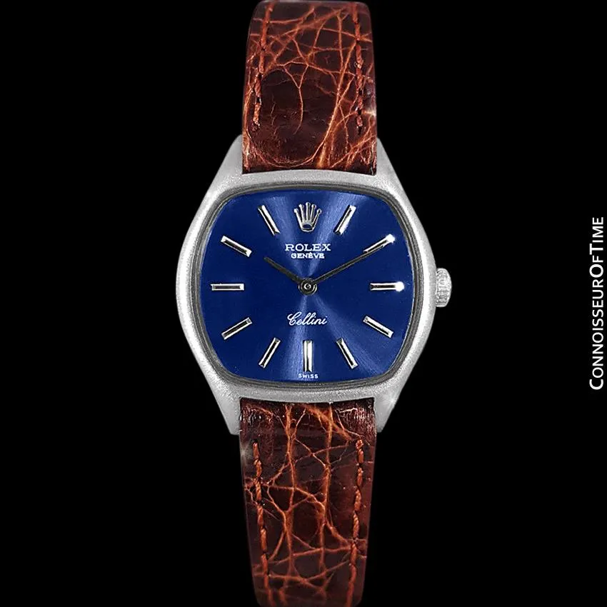 1973 Rolex Cellini Ladies Vintage Dress Watch Ref. 3801, Royal Blue Dial - 18K White Gold