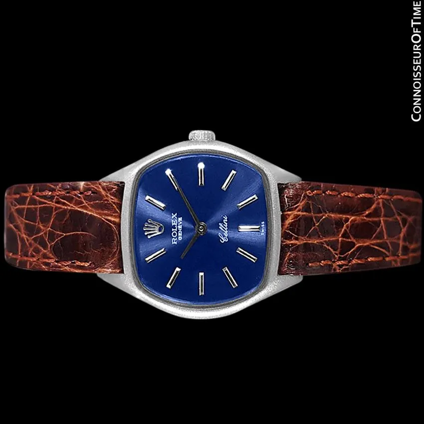 1973 Rolex Cellini Ladies Vintage Dress Watch Ref. 3801, Royal Blue Dial - 18K White Gold