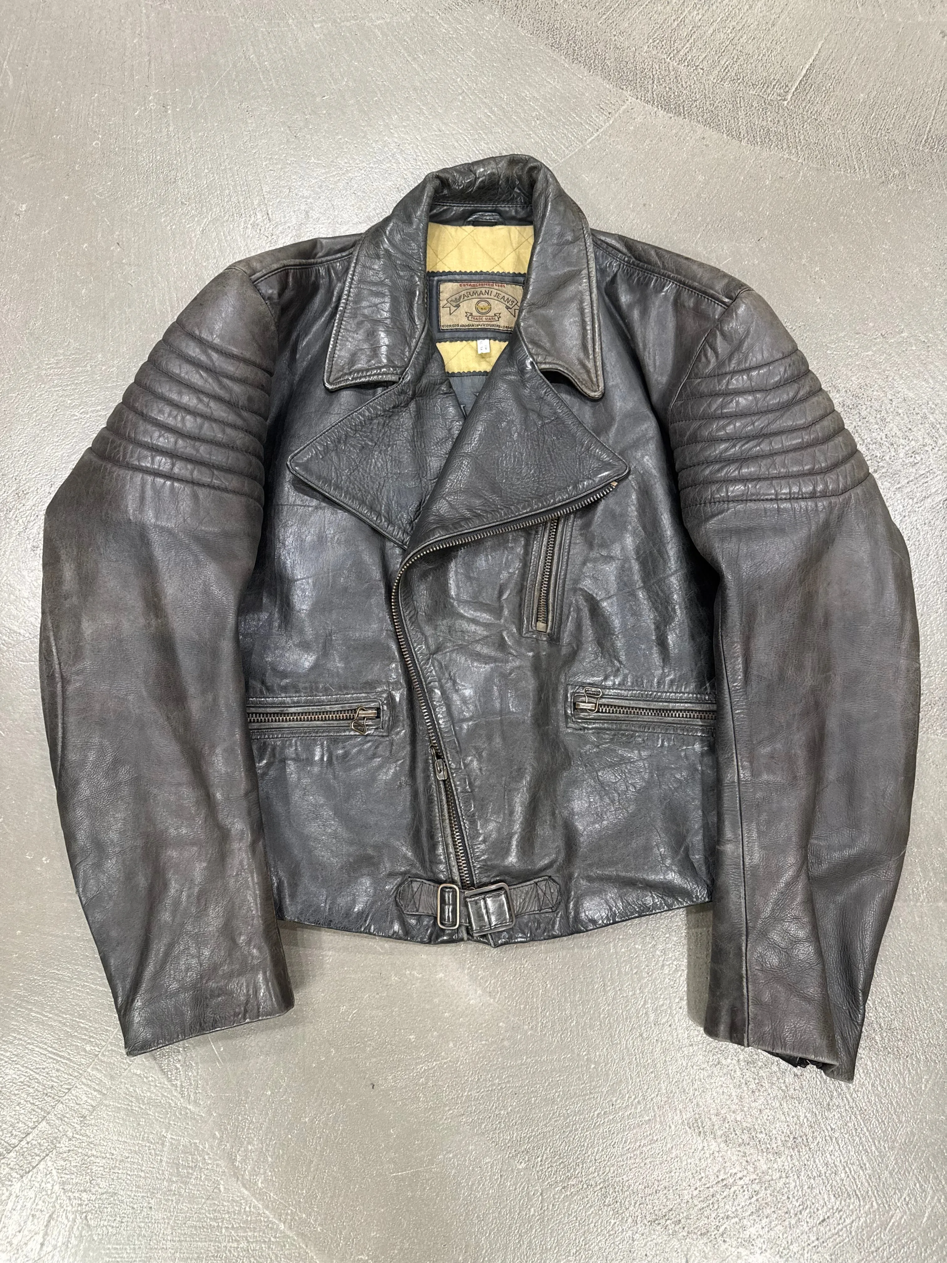 1980s Armani biker reinforced leather jacket