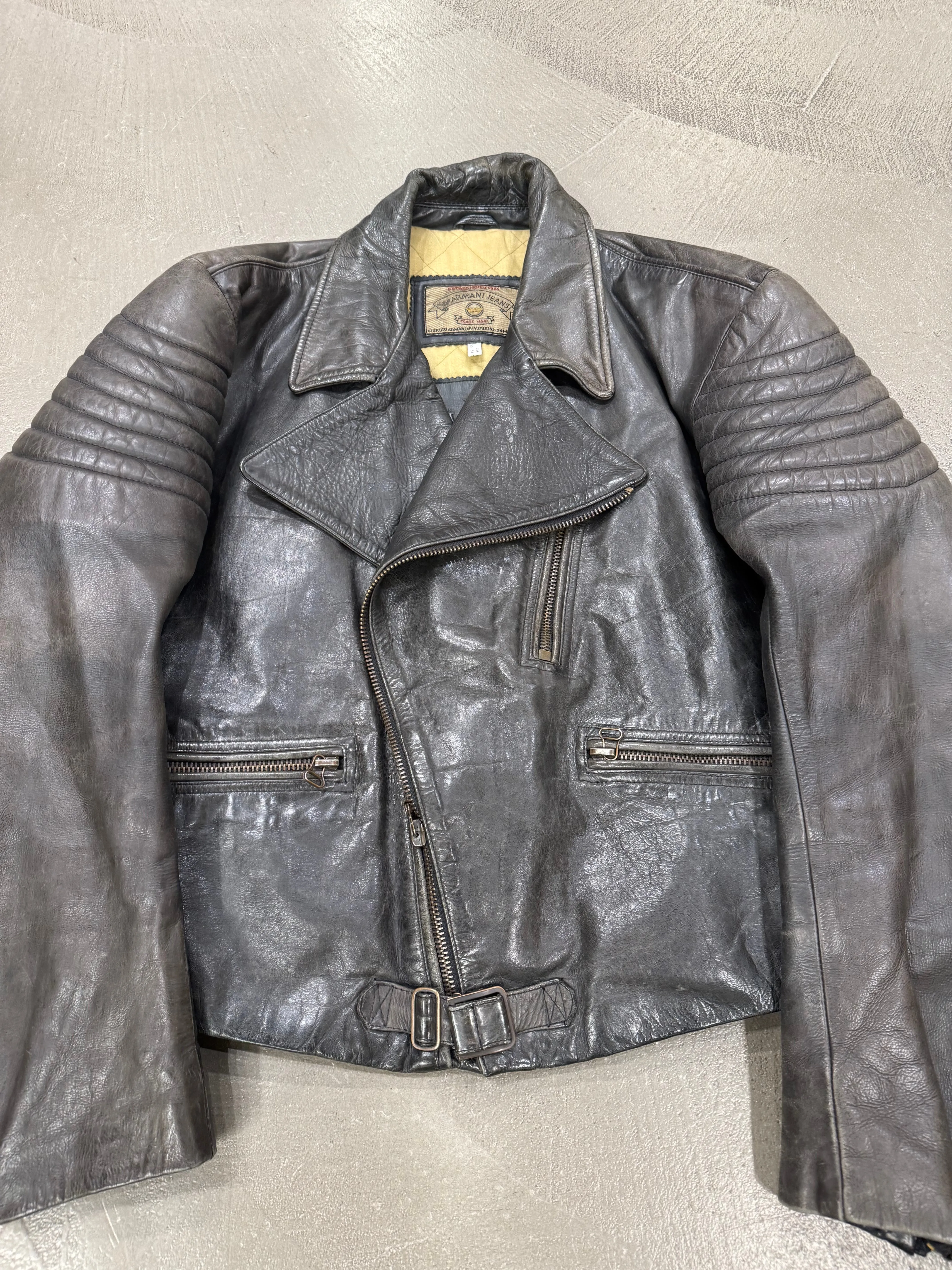 1980s Armani biker reinforced leather jacket