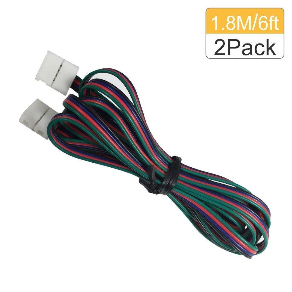 2 Pack Solderless Jumper Snap Down 4Conductor LED Strip Connectors for 10mm Wide SMD5050 RGB Color Flex LED Strips