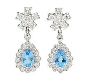 2.00 CTW Aquamarine Diamond Platinum 18 Karat White Gold Convertible Drop Earrings