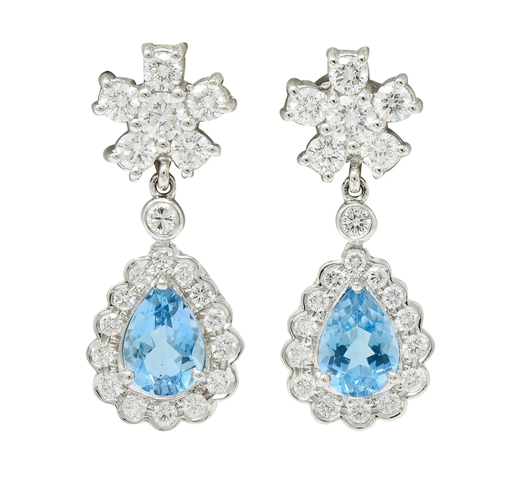 2.00 CTW Aquamarine Diamond Platinum 18 Karat White Gold Convertible Drop Earrings