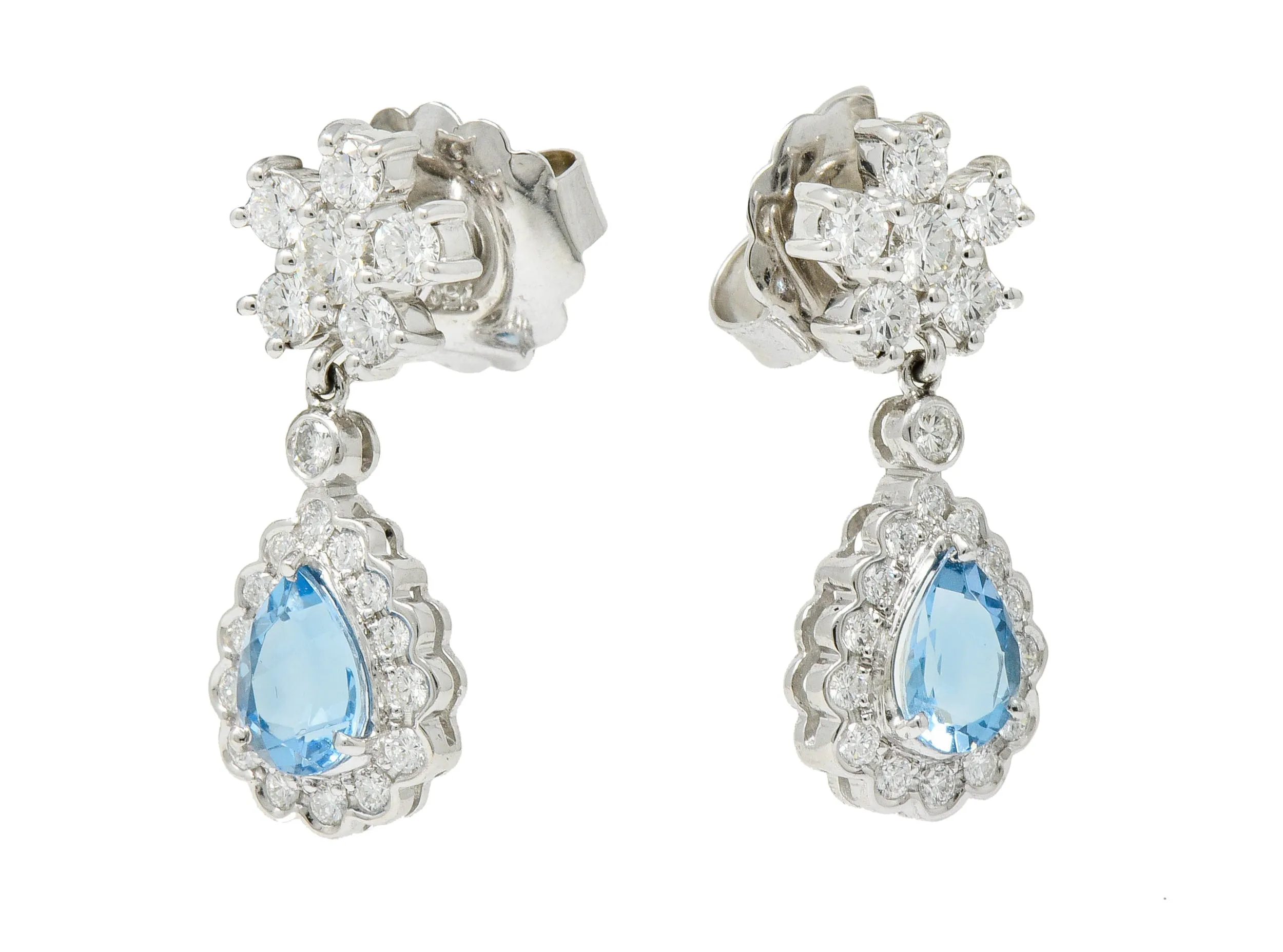 2.00 CTW Aquamarine Diamond Platinum 18 Karat White Gold Convertible Drop Earrings