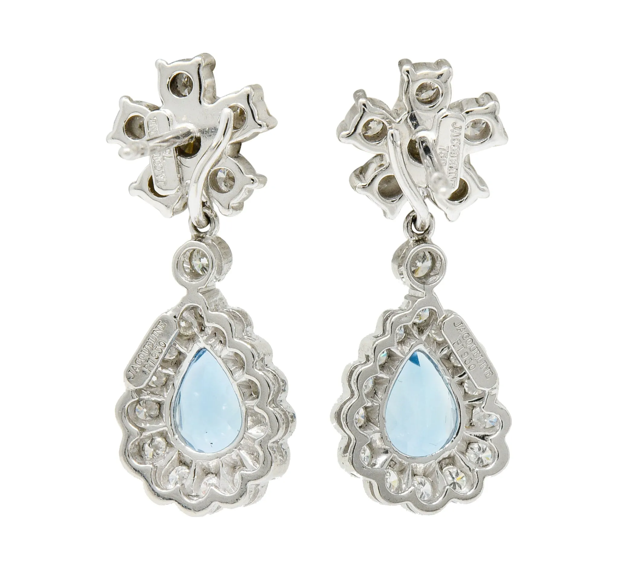 2.00 CTW Aquamarine Diamond Platinum 18 Karat White Gold Convertible Drop Earrings
