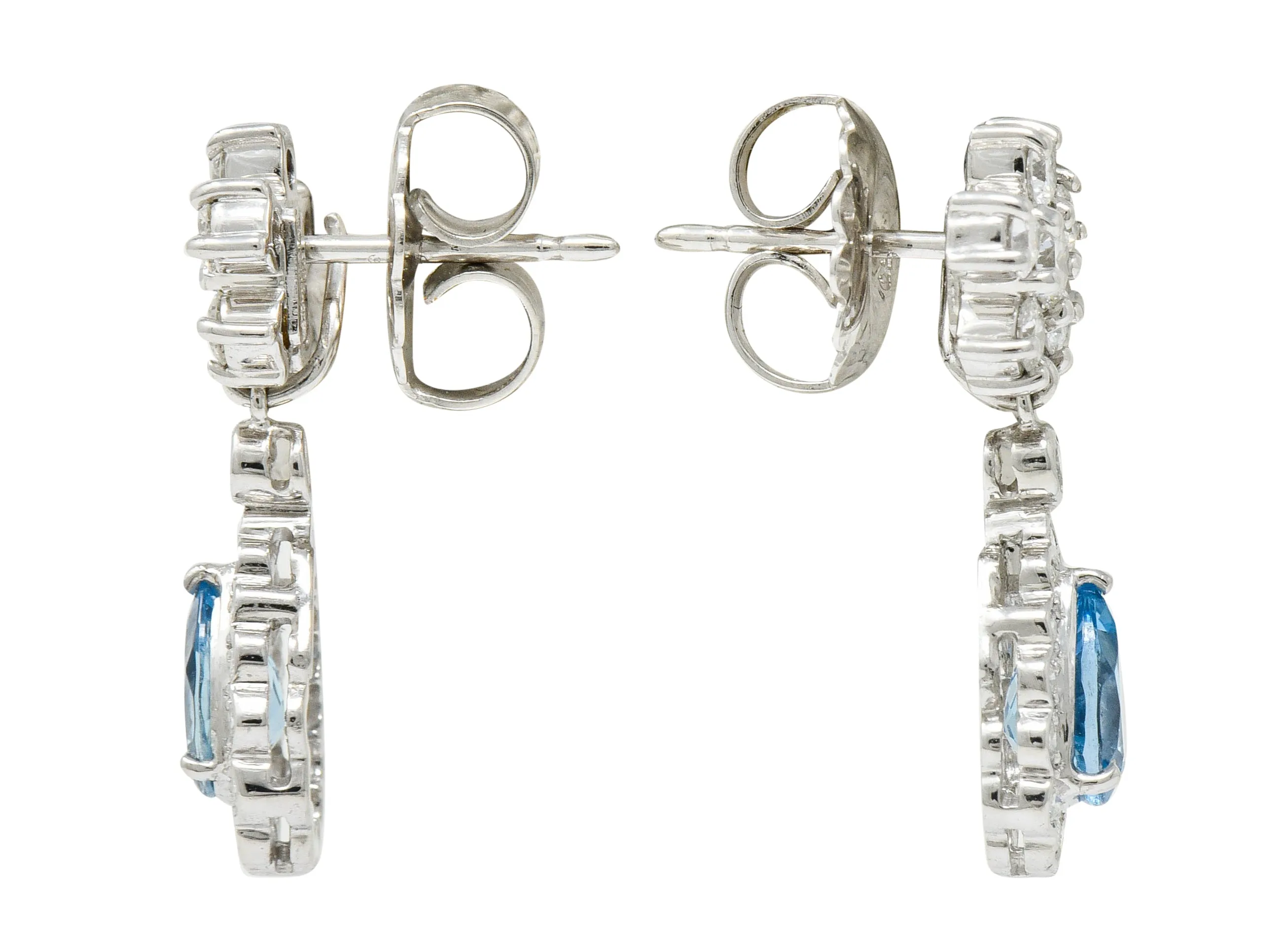 2.00 CTW Aquamarine Diamond Platinum 18 Karat White Gold Convertible Drop Earrings