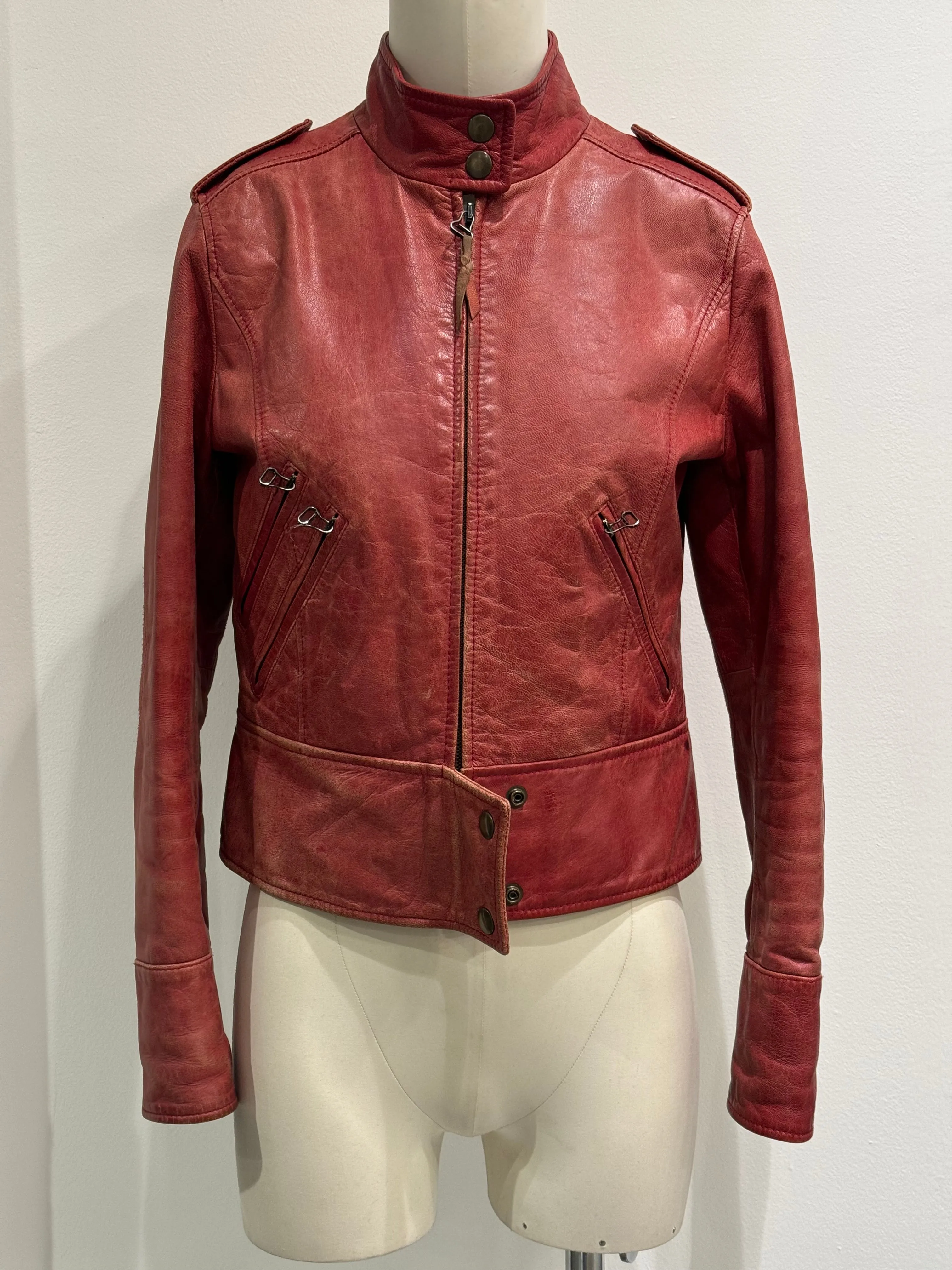 2000s Dolce & Gabbana red biker leather jacket