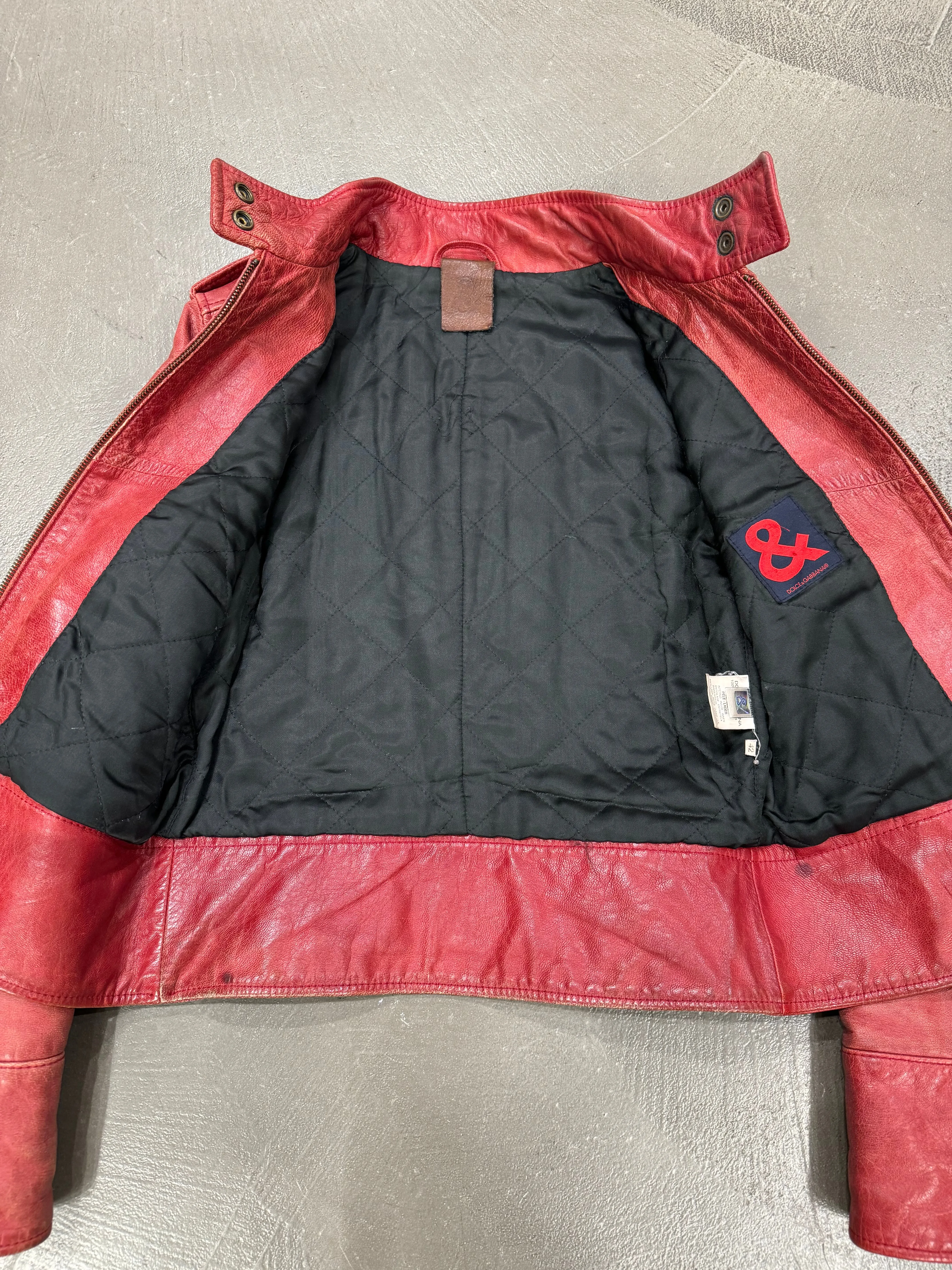 2000s Dolce & Gabbana red biker leather jacket