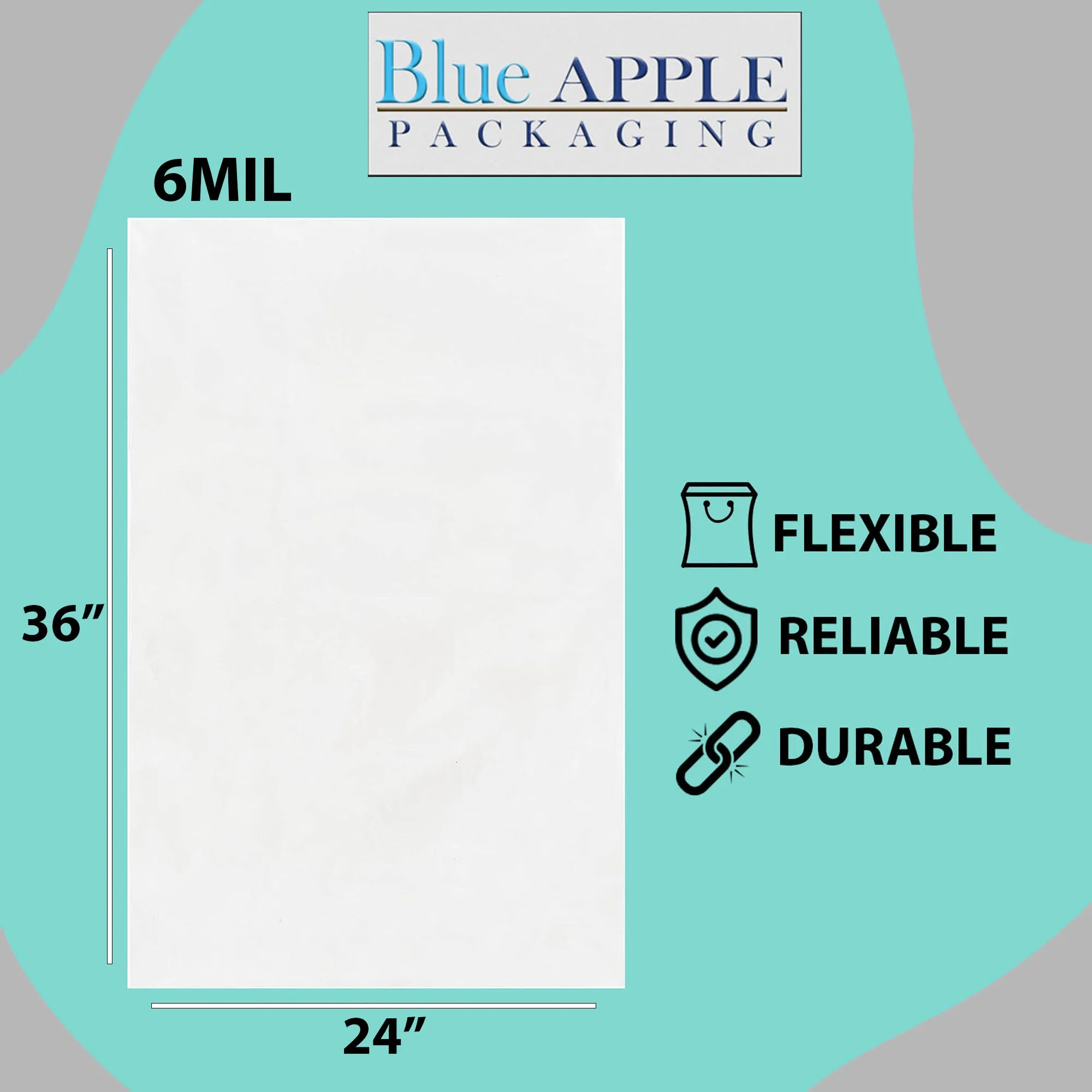24X36 inches Clear Flat Poly Bags 6Mil Open Top (LDPE)