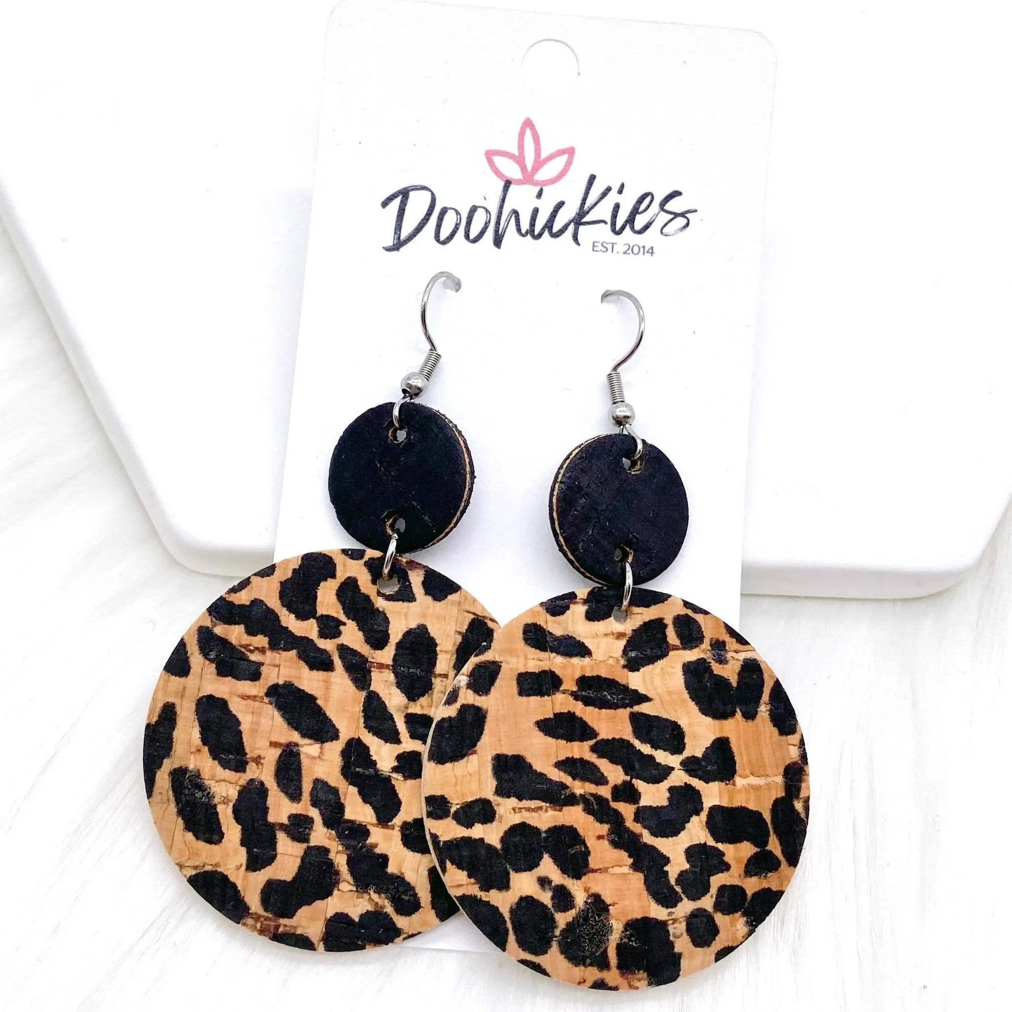 2.5" Black & Natural Piggyback Corkies -Earrings: Aztec & Leopard Doohickie