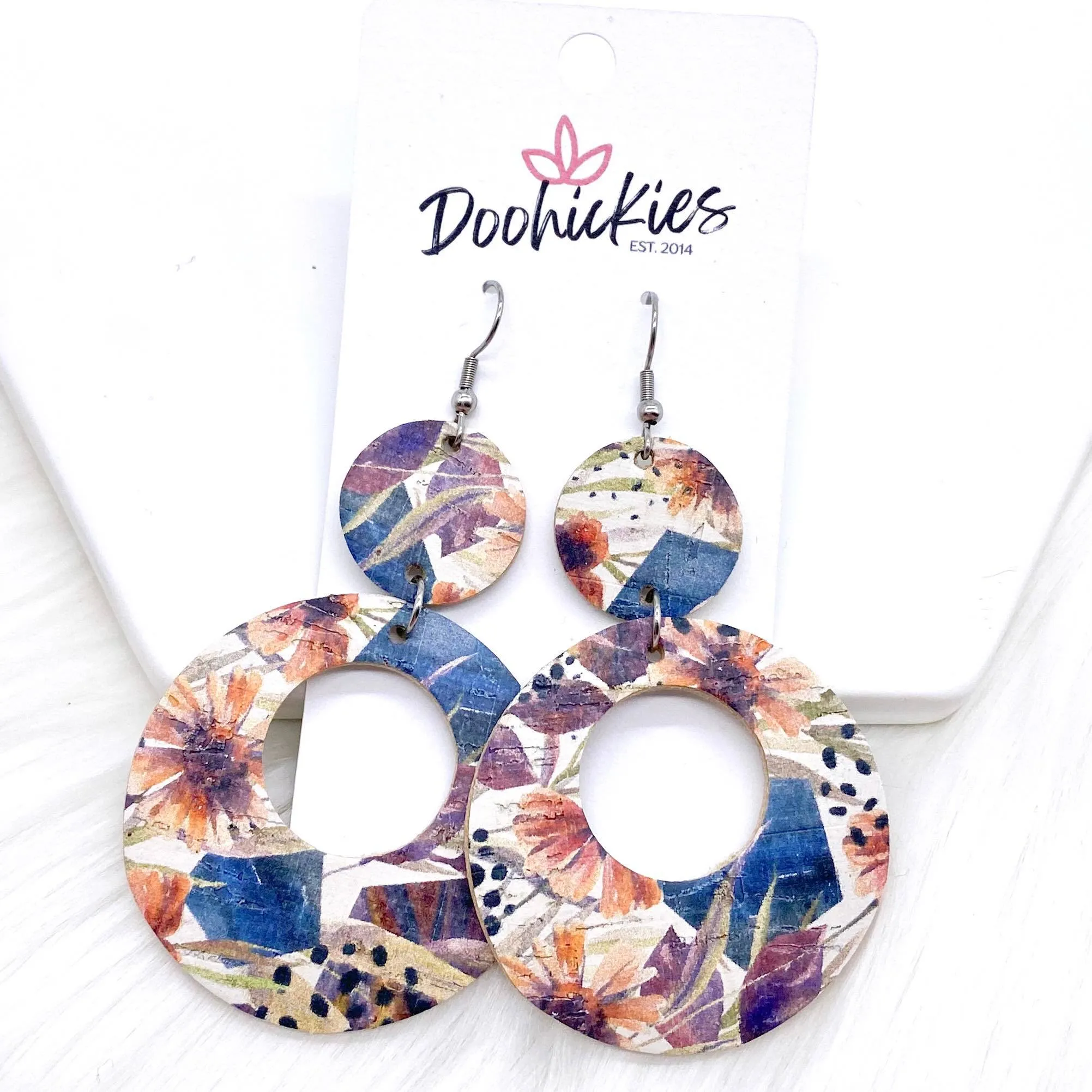 2.5" Plum Floral Double O Corkies -Earrings