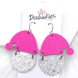 2" Hot Pink Glitter Santas -Christmas Earrings