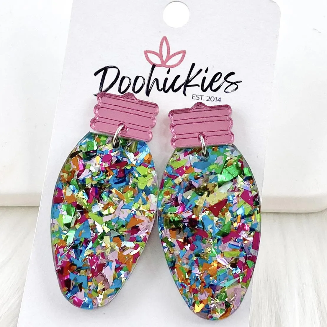 2" Teal Confetti Lights -Christmas Earrings