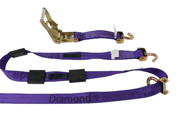 2" x 11' DIAMOND WEAVE 3 Point Ratchet Wheel Strap with 3 Rubber Tread Grabs (Swivel J)(4 Pack)