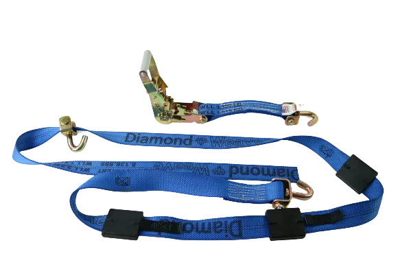 2" x 11' DIAMOND WEAVE 3 Point Ratchet Wheel Strap with 3 Rubber Tread Grabs (Swivel J)(4 Pack)