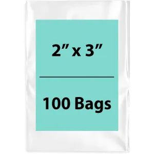 2X3 inches Clear Flat Poly Bags 1.25Mil Open Top (LDPE)