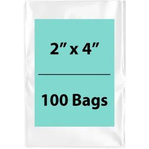 2X4 inches Clear Flat Poly Bags 1.25Mil Open Top (LDPE)