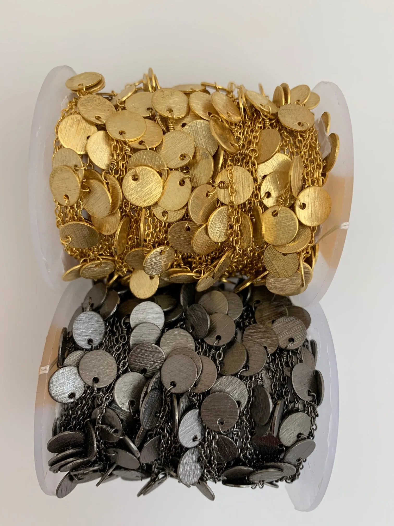 3 Feet long Disc Chain | Dangling Disc Chain | Gold Finish and Gunmetal Plated | Flat DISC Chain | Disc Size is 8mm |