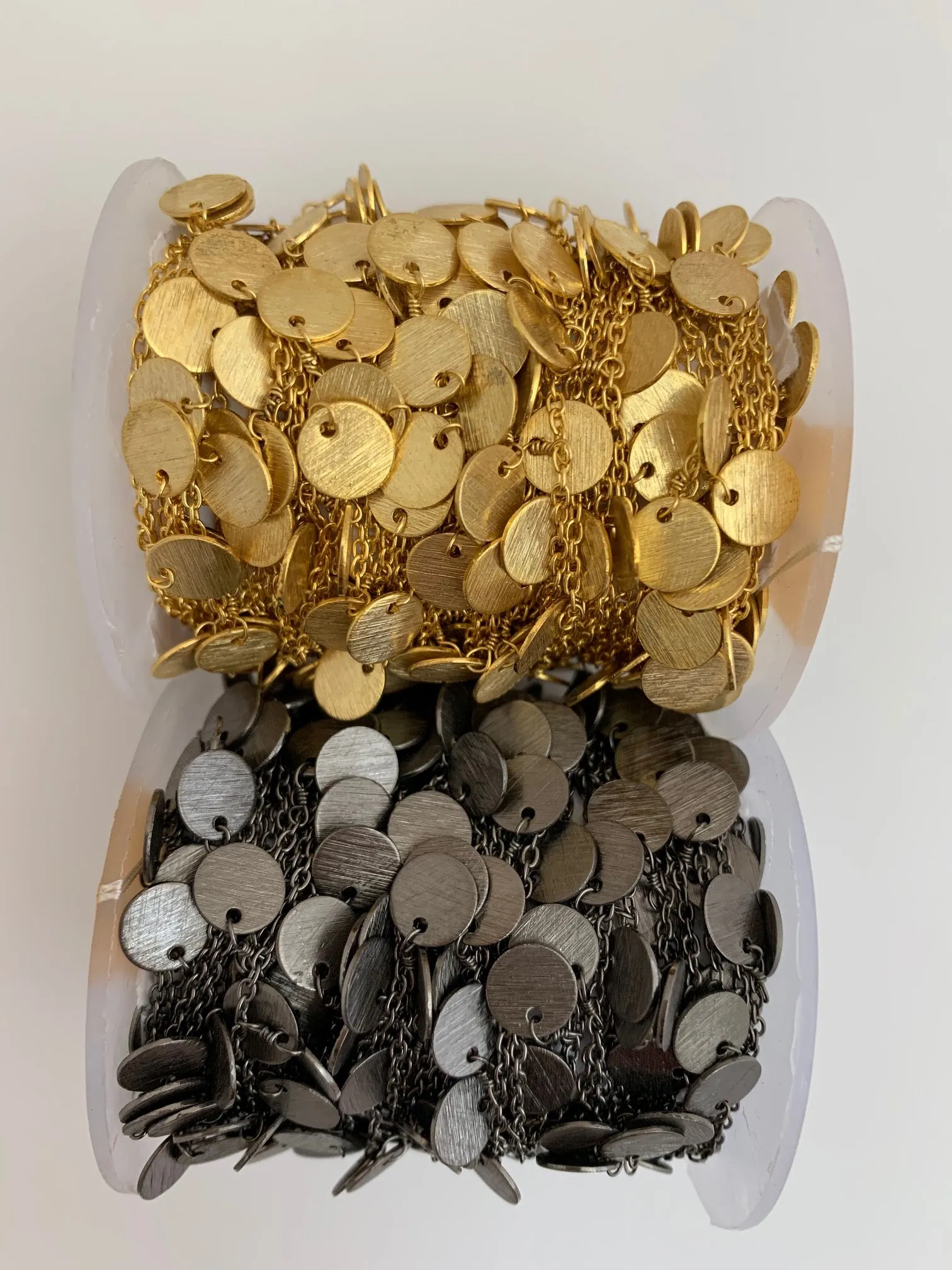 3 Feet long Disc Chain | Dangling Disc Chain | Gold Finish and Gunmetal Plated | Flat DISC Chain | Disc Size is 8mm |