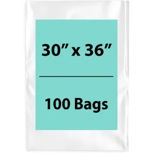 30X36 inches Clear Flat Poly Bags 1.5Mil Open Top (LDPE)