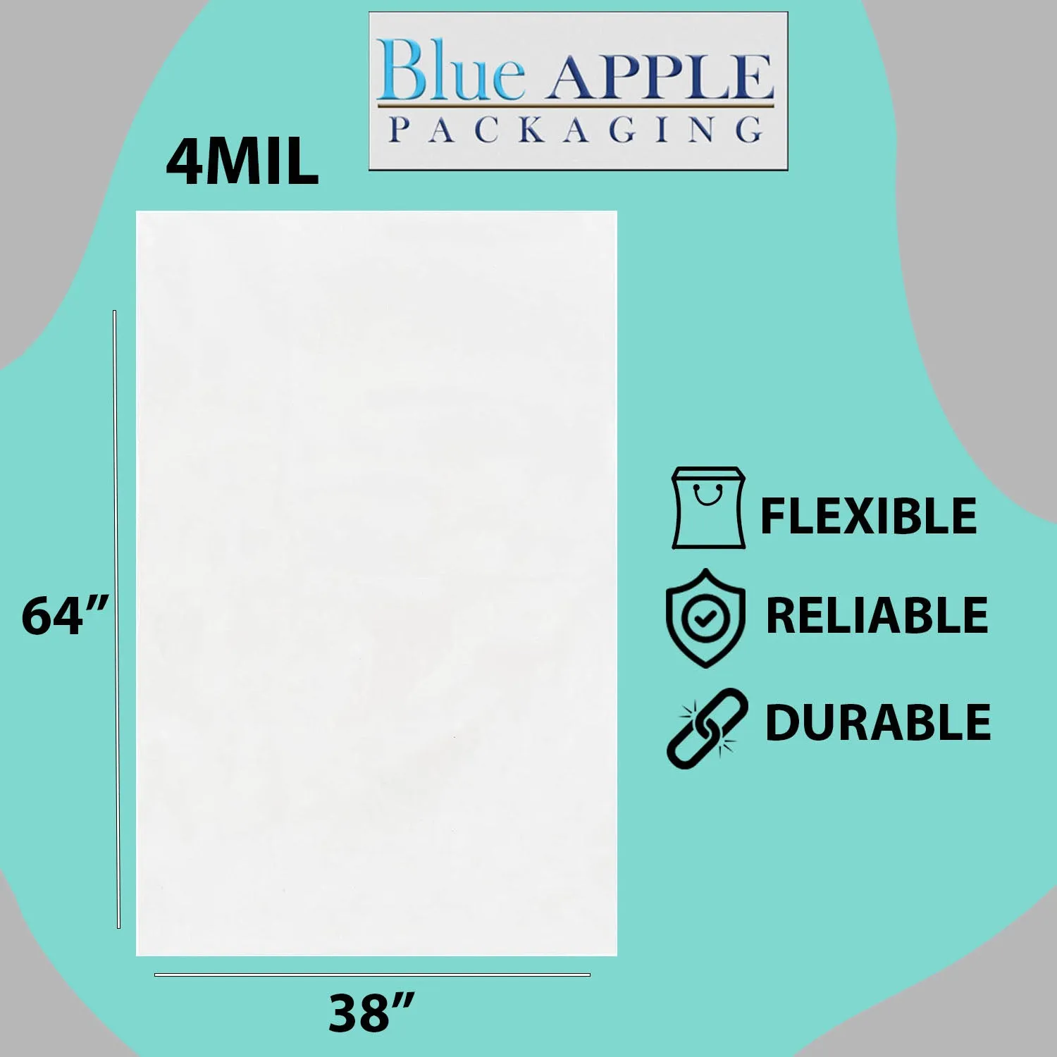 38X64 inches Clear Flat Poly Bags 4Mil Open Top (LDPE)