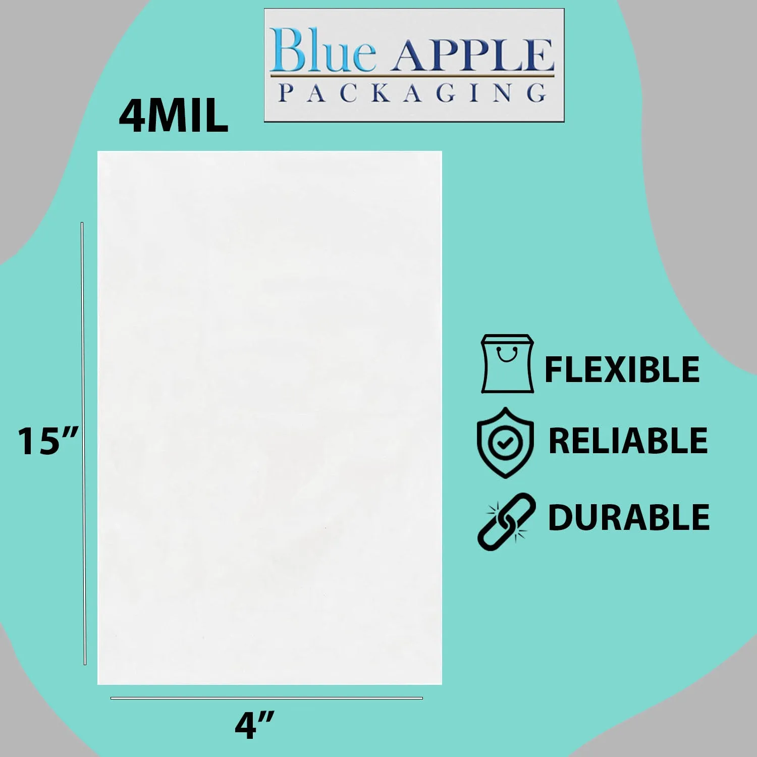 4X15 inches Clear Flat Poly Bags 4Mil Open Top (LDPE)