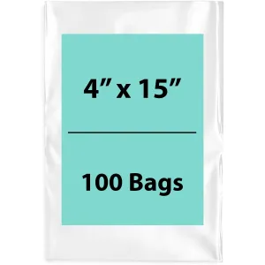 4X15 inches Clear Flat Poly Bags 4Mil Open Top (LDPE)