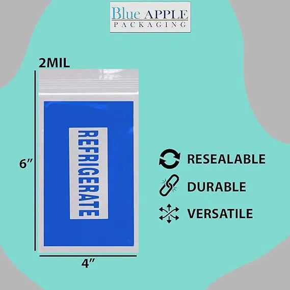 4X6 inches Refrigerator Bags (Printed) 2 Mil Zipper Reclosable for Pharmacy