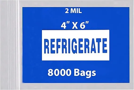 4X6 inches Refrigerator Bags (Printed) 2 Mil Zipper Reclosable for Pharmacy
