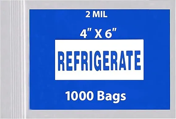 4X6 inches Refrigerator Bags (Printed) 2 Mil Zipper Reclosable for Pharmacy