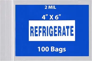 4X6 inches Refrigerator Bags (Printed) 2 Mil Zipper Reclosable for Pharmacy