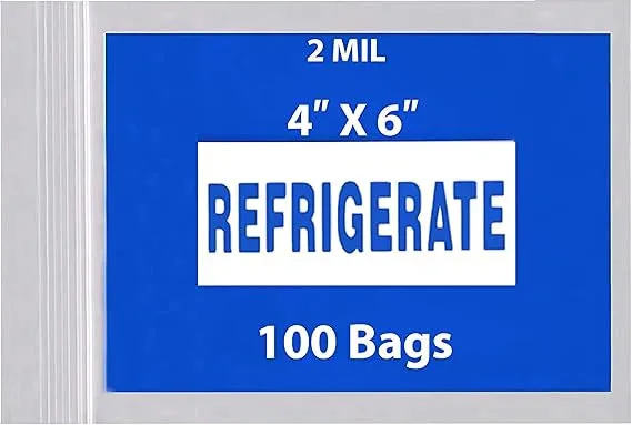 4X6 inches Refrigerator Bags (Printed) 2 Mil Zipper Reclosable for Pharmacy