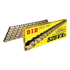 525VX3 x 118ZB Gold X'Ring s/bush chain w/ ZJ rivet link DID (525VX3118G)