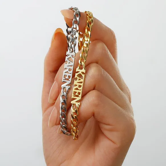 5mm Curb Chain Bracelet with Name Couple's Gift
