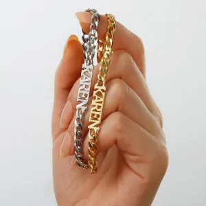 5mm Curb Chain Bracelet with Name Couple's Gift
