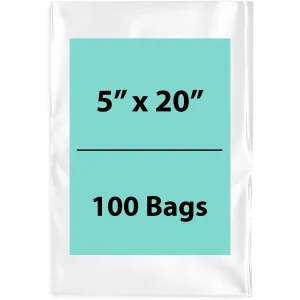 5X20 inches Clear Flat Poly Bags 4Mil Open Top (LDPE)