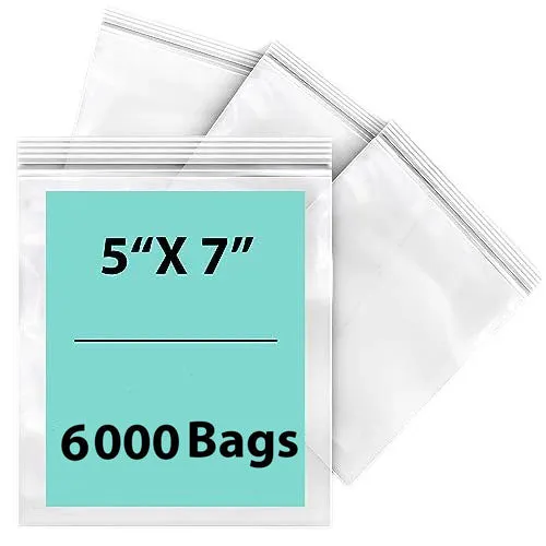5X7 inches Reclosable Single Line Zipper Poly Bags 2 Mil (LDPE)