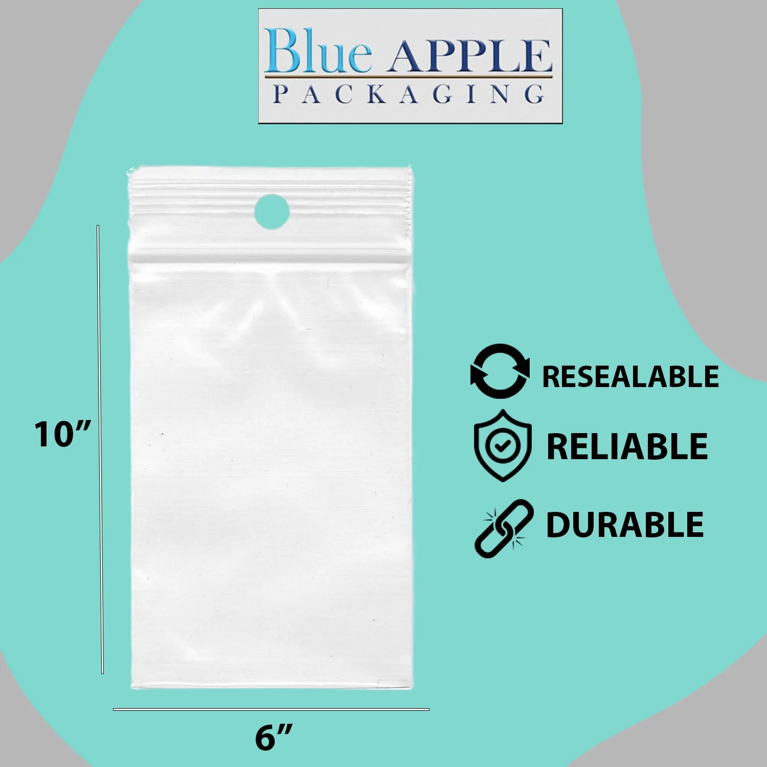 6X10 inches Reclosable Poly Bags with Hang Hole 2 Mil (LDPE) Single Track Zipper