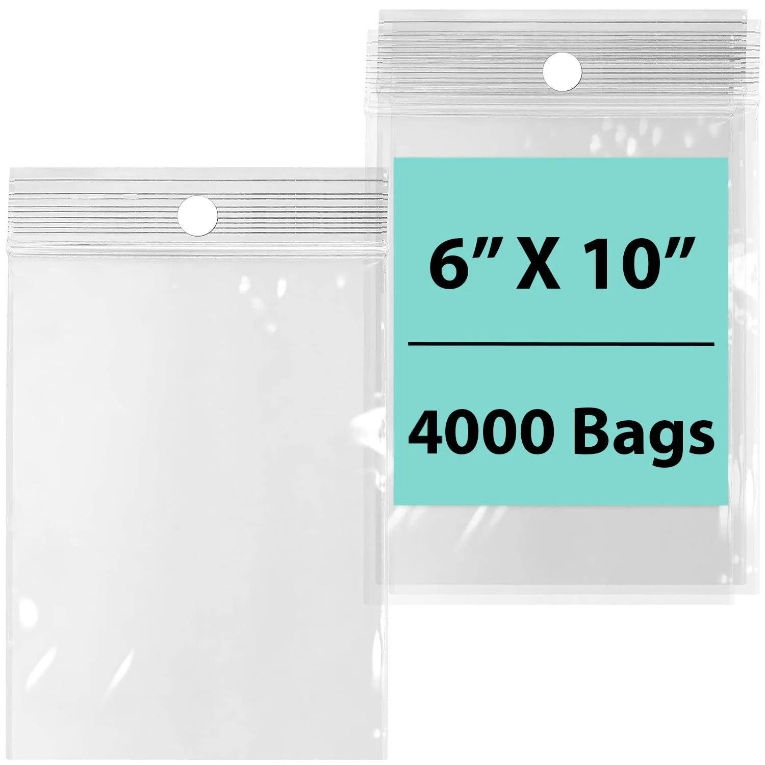 6X10 inches Reclosable Poly Bags with Hang Hole 2 Mil (LDPE) Single Track Zipper
