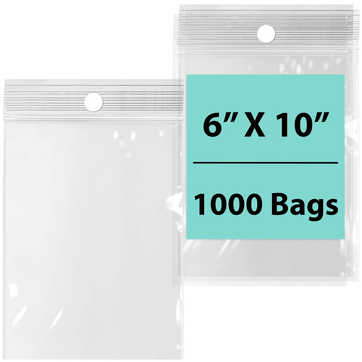6X10 inches Reclosable Poly Bags with Hang Hole 2 Mil (LDPE) Single Track Zipper